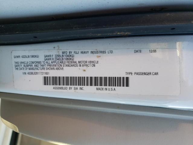 4S3BL626177211651 - 2007 SUBARU LEGACY WHITE photo 12