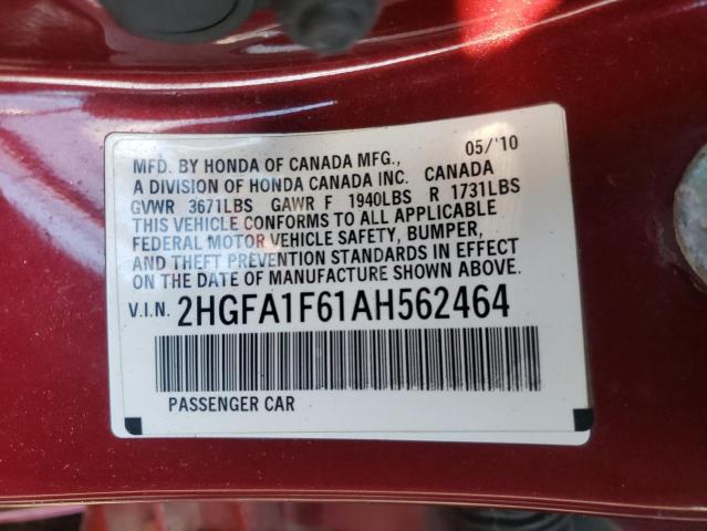 2HGFA1F61AH562464 - 2010 HONDA CIVIC LX-S წითელი ფოტო 12