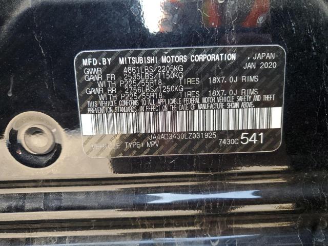 JA4AD3A30LZ031925 - 2020 MITSUBISHI OUTLANDER BLACK photo 10