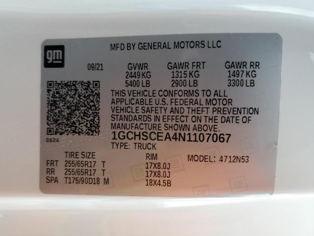 1GCHSCEA4N1107067 - 2022 CHEVROLET COLORADO L WHITE photo 10