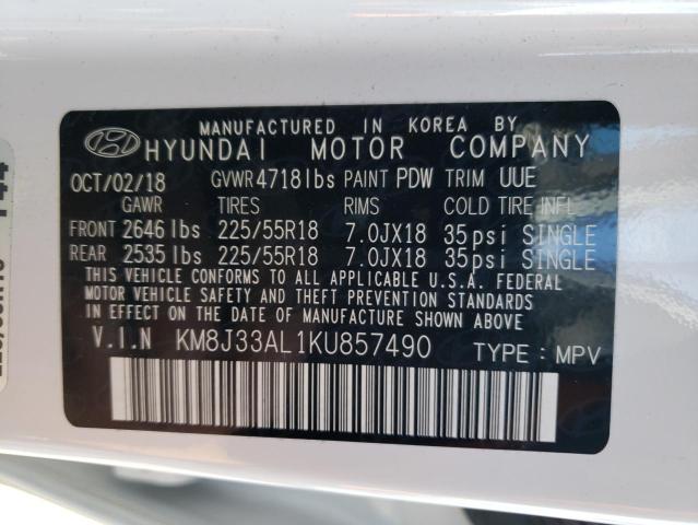 KM8J33AL1KU857490 - 2019 HYUNDAI TUCSON LIM WHITE photo 13