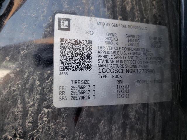 1GCGSCEN6K1273990 - 2019 CHEVROLET COLORADO L BLACK photo 12