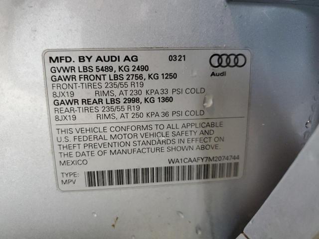 WA1CAAFY7M2074744 - 2021 AUDI Q5 PRESTIG SILVER photo 13