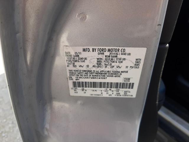 1FMCU0E72BKC41097 - 2011 FORD ESCAPE LIM SILVER photo 10