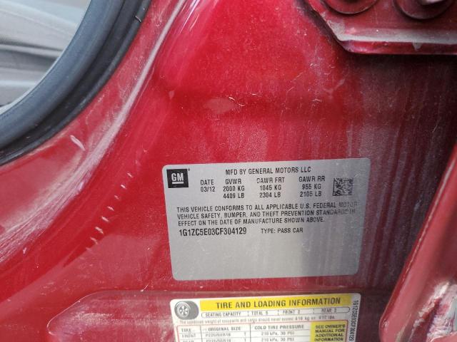 1G1ZC5E03CF304129 - 2012 CHEVROLET MALIBU 1LT 红色 照片 12