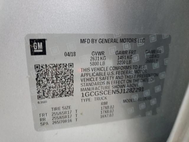 1GCGSCEN5J1282291 - 2018 CHEVROLET COLORADO L SILVER photo 12