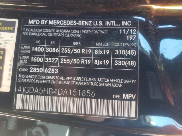 4JGDA5HB4DA151856 - 2013 MERCEDES-BENZ ML 350 4MA BLACK photo 13