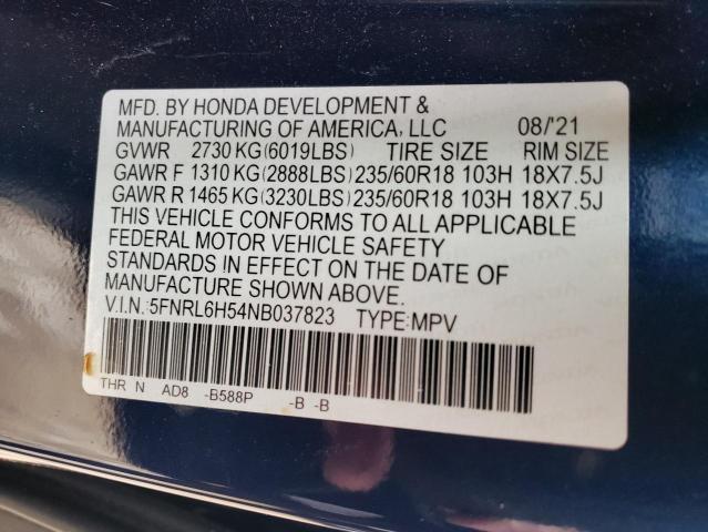 5FNRL6H54NB037823 - 2022 HONDA ODYSSEY EX BLUE photo 13