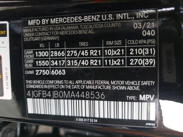 4JGFB4JB0MA448536 - 2021 MERCEDES-BENZ GLE 350 BLACK photo 10