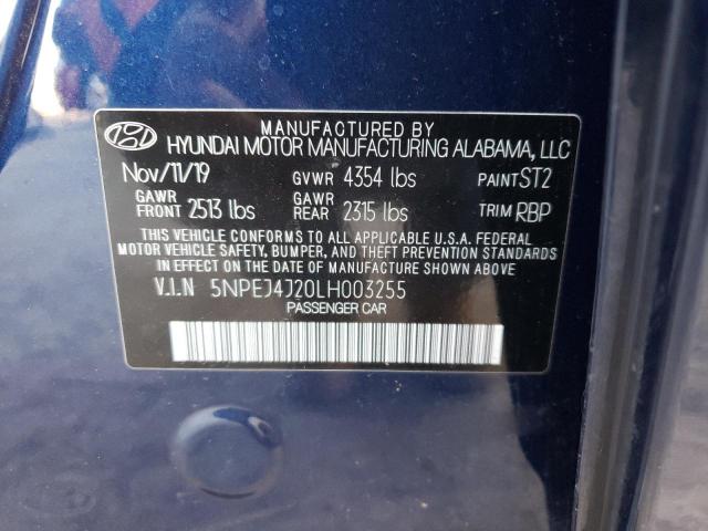 5NPEJ4J20LH003255 - 2020 HYUNDAI SONATA SEL BLUE photo 12