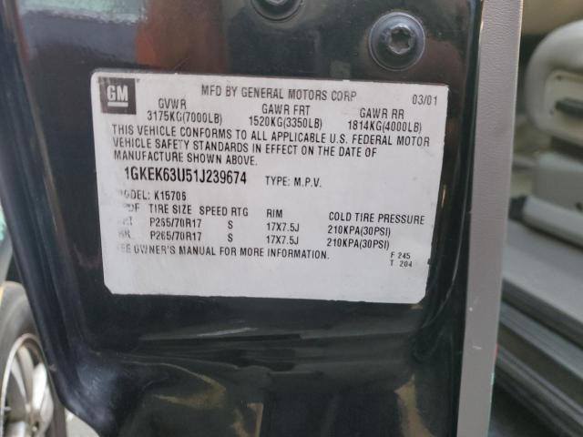 1GKEK63U51J239674 - 2001 GMC DENALI BLACK photo 14