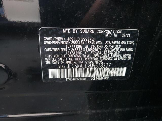 JF2SKALC2MH518327 - 2021 SUBARU FORESTER S შავი ფოტო 14