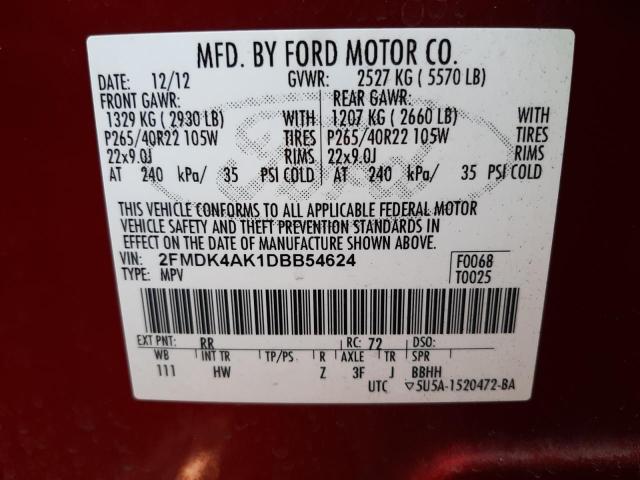 2FMDK4AK1DBB54624 - 2013 FORD EDGE SPORT RED photo 14