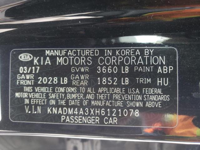 KNADM4A3XH6121078 - 2017 KIA RIO LX BLACK photo 13