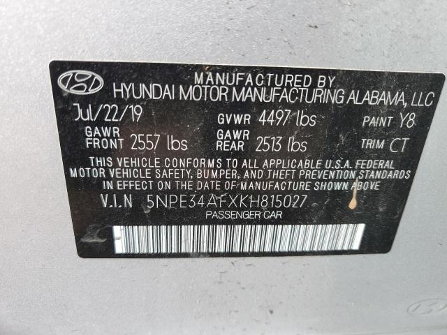 5NPE34AFXKH815027 - 2019 HYUNDAI SONATA LIM SILVER photo 12