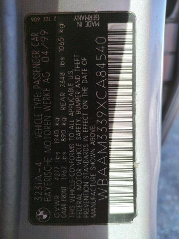 WBAAM3339XCA84540 - 1999 BMW 323 I AUTO SILVER photo 12
