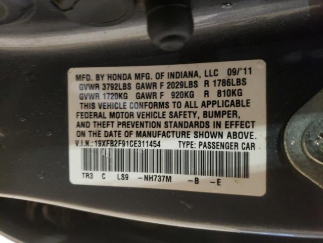 19XFB2F91CE311454 - 2012 HONDA CIVIC EXL رمادي صورة 12