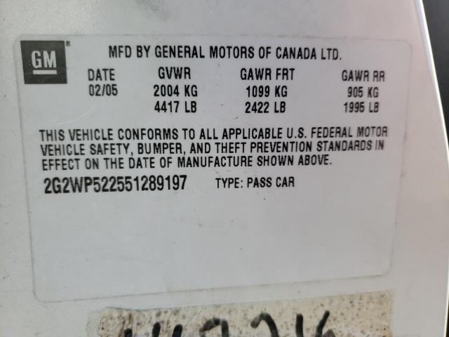 2G2WP522551289197 - 2005 PONTIAC GRAND PRIX თეთრი ფოტო 12