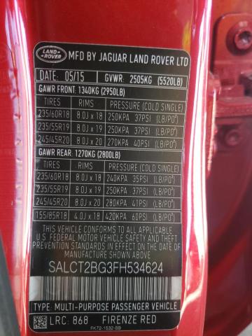 SALCT2BG3FH534624 - 2015 LAND ROVER DISCOVERY RED photo 13