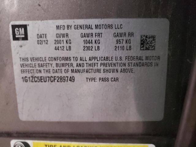 1G1ZC5EU7CF289749 - 2012 CHEVROLET MALIBU 1LT ნაცრისფერი ფოტო 12