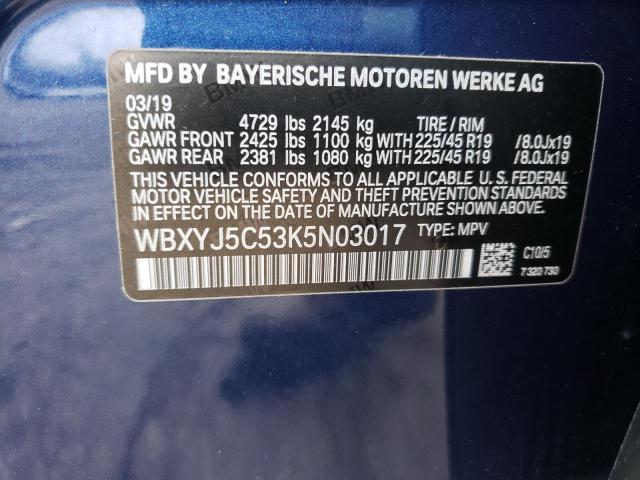 WBXYJ5C53K5N03017 - 2019 BMW X2 XDRIVE2 BLUE photo 14