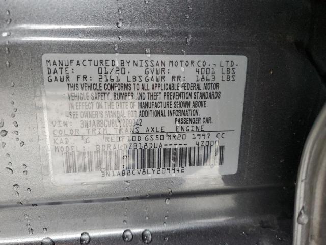 3N1AB8CV8LY209942 - 2020 NISSAN SENTRA SV GRAY photo 12