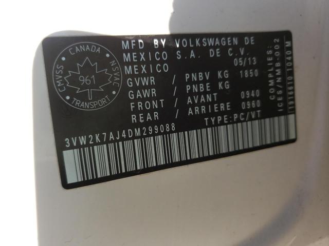 3VW2K7AJ4DM299088 - 2013 VOLKSWAGEN JETTA BASE WHITE photo 12