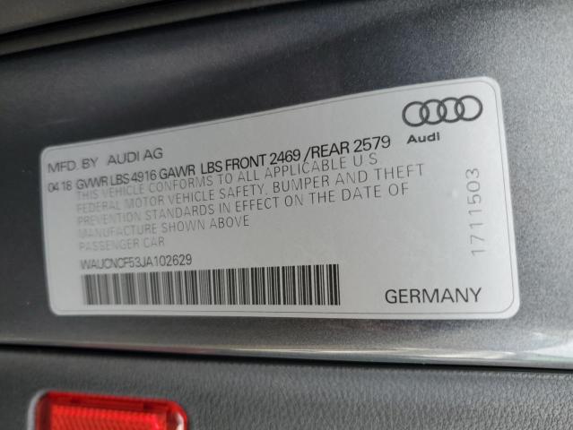 WAUCNCF53JA102629 - 2018 AUDI A5 PRESTIG GRAY photo 12