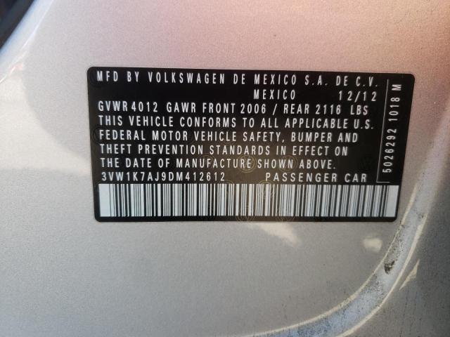 3VW1K7AJ9DM412612 - 2013 VOLKSWAGEN JETTA BASE 银色 照片 12
