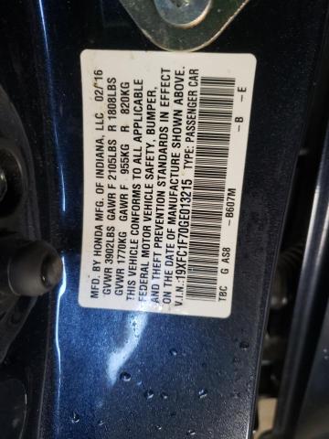 19XFC1F70GE013215 - 2016 HONDA CIVIC EXL فحمي صورة 10