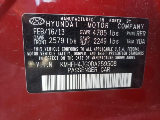 KMHFH4JG0DA259508 - 2013 HYUNDAI AZERA GLS BURGUNDY photo 13