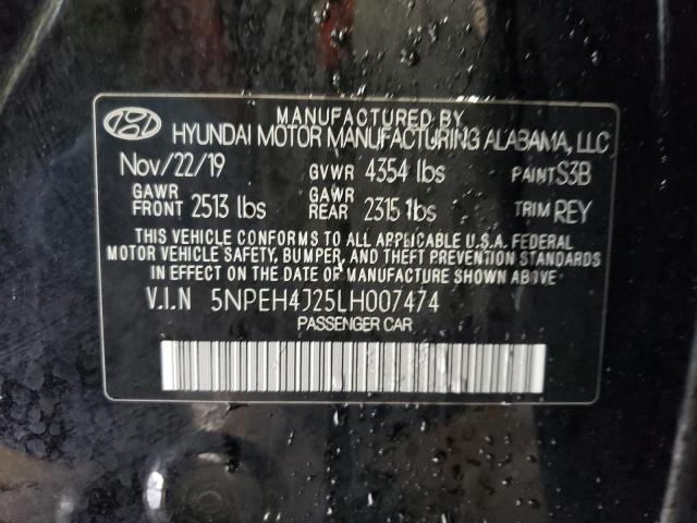 5NPEH4J25LH007474 - 2020 HYUNDAI SONATA LIM BLACK photo 13