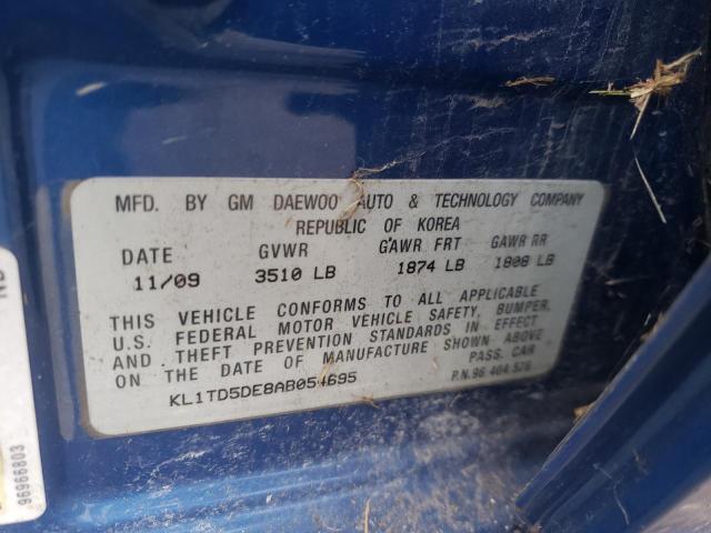 KL1TD5DE8AB054695 - 2010 CHEVROLET AVEO LS 蓝色 照片 12