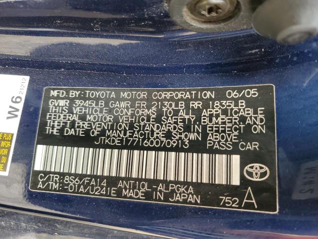 JTKDE177160070913 - 2006 TOYOTA SCION TC Mavi fotoğraf 12