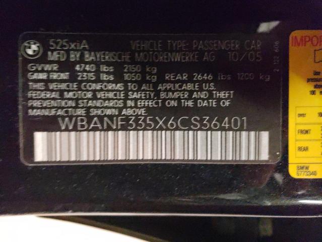WBANF335X6CS36401 - 2006 BMW 525 XI CHARCOAL photo 12