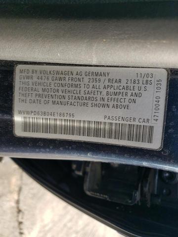 WVWPD63B04E186795 - 2004 VOLKSWAGEN PASSAT GLS BLUE photo 10