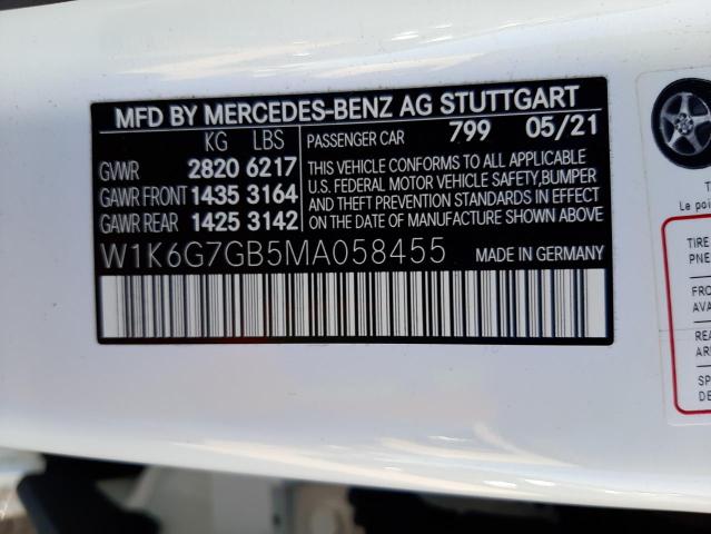 W1K6G7GB5MA058455 - 2021 MERCEDES-BENZ S 580 4MAT WHITE photo 12