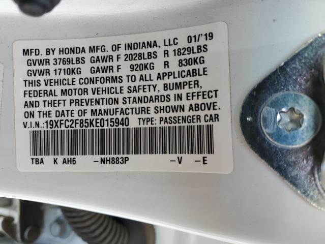 19XFC2F85KE015940 - 2019 HONDA CIVIC SPOR 白色 照片 12