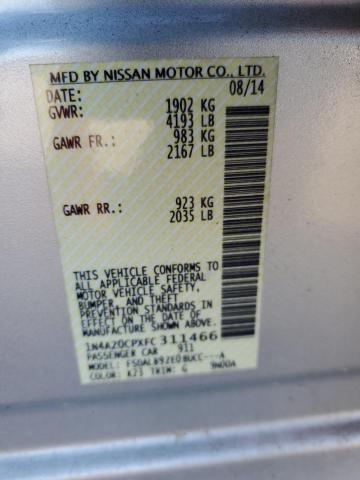 1N4AZ0CPXFC311466 - 2015 NISSAN LEAF S SILVER photo 12