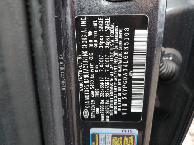 5XYPGDA34LG635103 - 2020 KIA SORENTO L GRAY photo 13