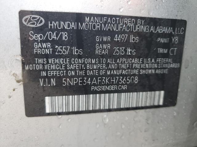 5NPE34AF3KH736508 - 2019 HYUNDAI SONATA LIM SILVER photo 12