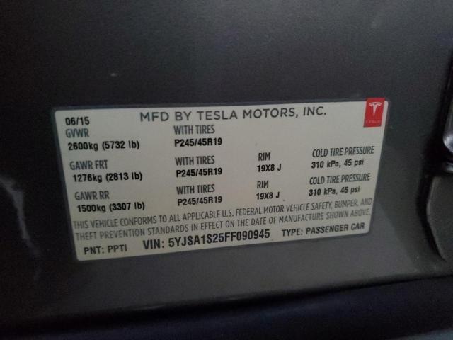 5YJSA1S25FF090945 - 2015 TESLA MODEL S 70 GRAY photo 12