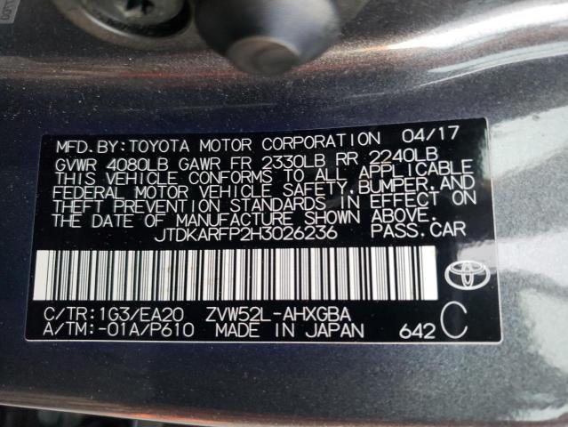 JTDKARFP2H3026236 - 2017 TOYOTA PRIUS PRIM 灰色 照片 12