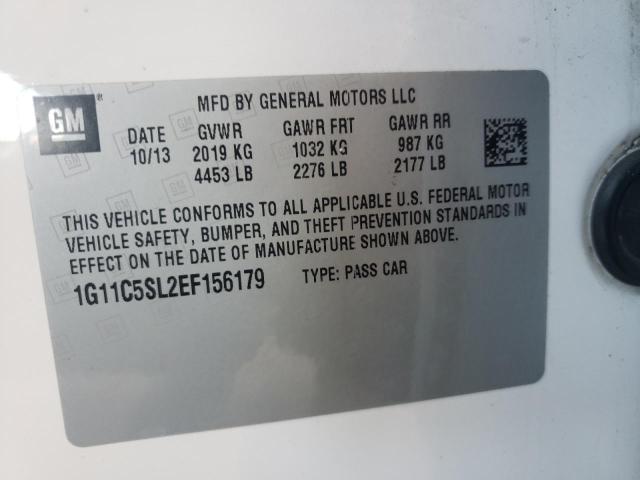 1G11C5SL2EF156179 - 2014 CHEVROLET MALIBU 1LT თეთრი ფოტო 10