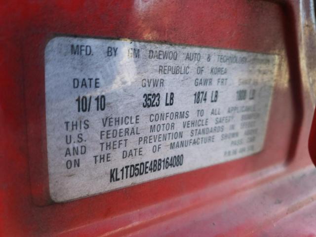 KL1TD5DE4BB164080 - 2011 CHEVROLET AVEO LS 红色 照片 12