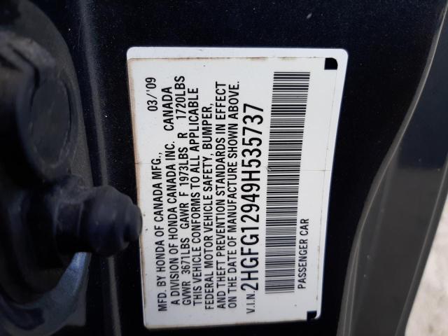 2HGFG12949H535737 - 2009 HONDA CIVIC EXL 灰色 照片 10