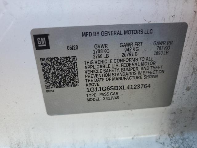 1G1JG6SBXL4123764 - 2020 CHEVROLET SONIC WHITE photo 12