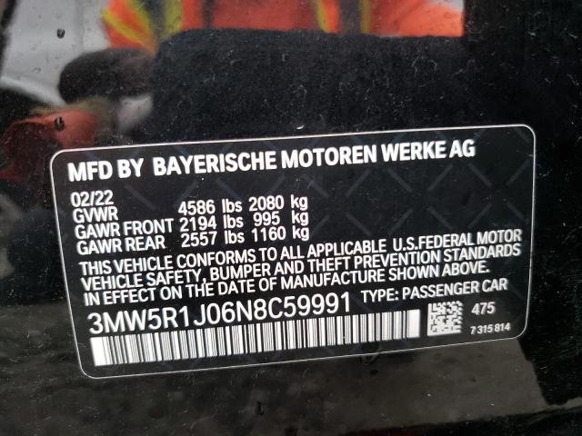 3MW5R1J06N8C59991 - 2022 BMW 330I BLACK photo 12