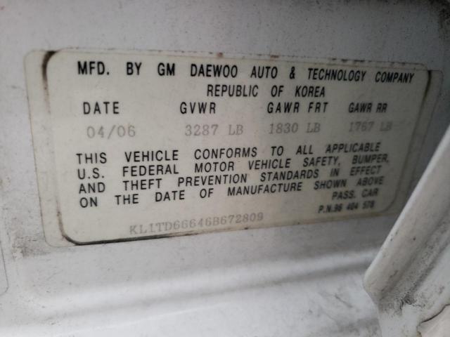 KL1TD66646B672809 - 2006 CHEVROLET AVEO BASE WHITE photo 13