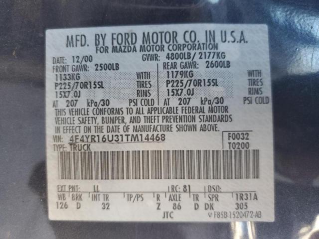 4F4YR16U31TM14468 - 2001 MAZDA B SERIES BLUE photo 12